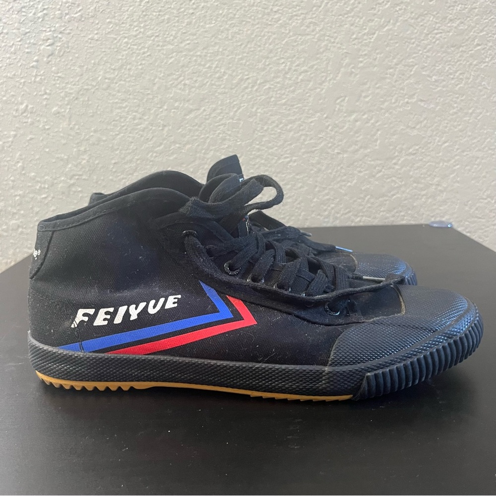 Feiyue Black High-Top Sneakers with Red and Blue Accents